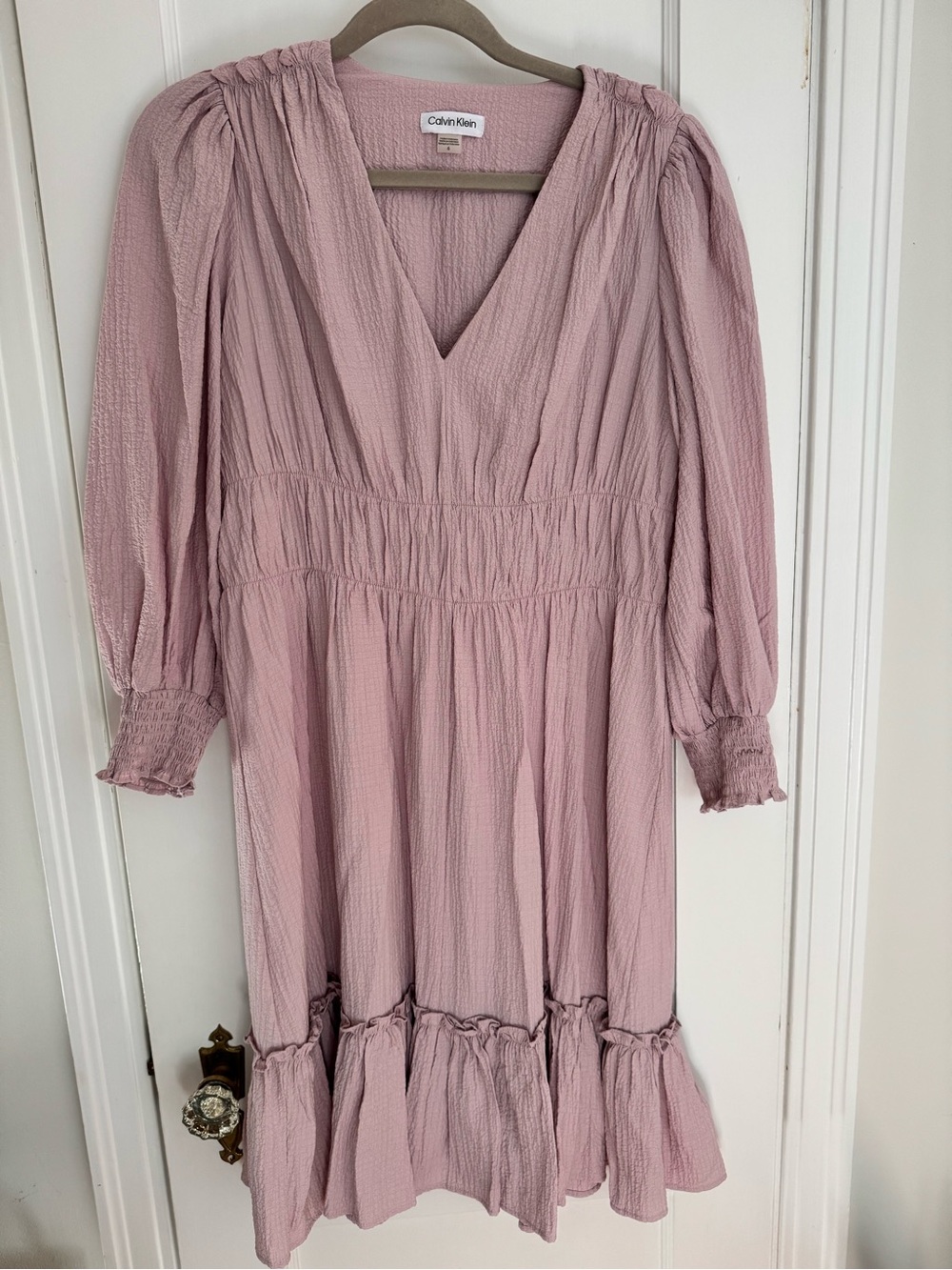 Calvin Klein Blush Pink Textured V-Neck Midi Dress